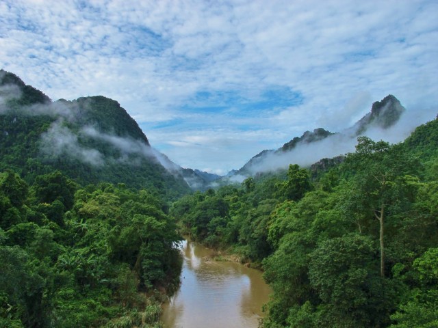 Early morning from the road through the Phong Nha-Ke Bang National Park.